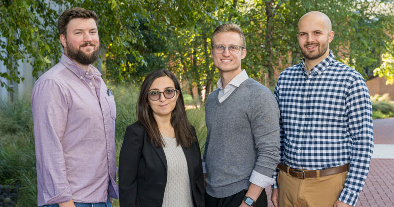 From left, University of Delaware doctoral students Michael Powers, Hanan Abou Ali, Ross Klauer and Jason Geiger.