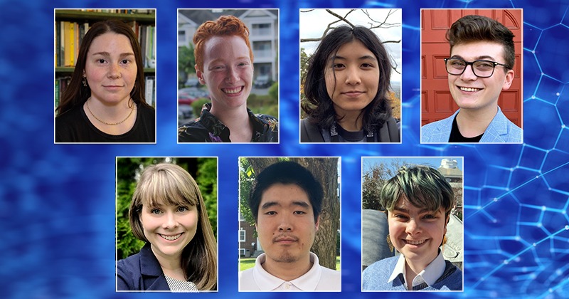 Image of UD students & alumni earned recognition from the NSF Graduate Research Fellowship award winners for 2024 were (top row, left to right) Erin Mulhearn, Shar Daniels, Miyu Mudalamane, Gavin Mullin, (bottom row, left to right) Kristin Chisholm, Qi Zhang and Dana Kullgren.