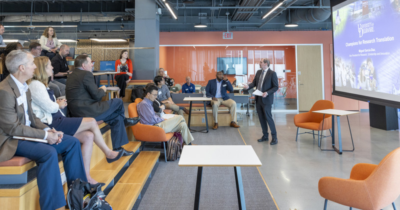 The University of Delaware is diligently working to enhance infrastructure and support available to campus innovators. Campus and industry experts recently gathered at the FinTech Innovation Hub on UD’s Science, Technology and Advanced Research Campus to share experiences on turning research into real-world solutions.